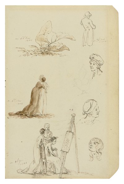 Duits: Studie van hoofden, figuren en gebladerte door Caspar David Friedrich