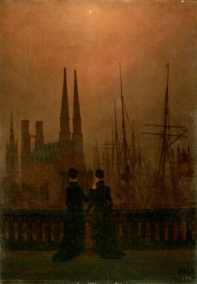 Haven bij Nacht Zusters, 1818-1820 door Caspar David Friedrich