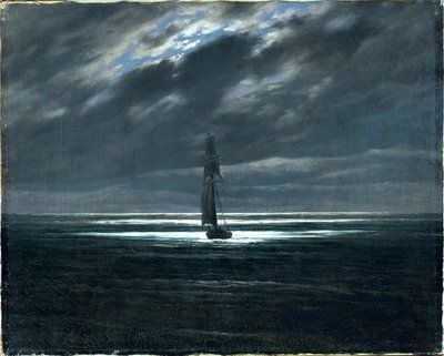 Zee-stuk bij maanlicht (olieverf op doek) door Caspar David Friedrich