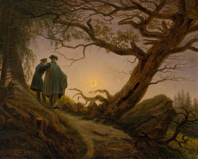 Twee mannen die de maan overdenken, ca. 1825-30 door Caspar David Friedrich