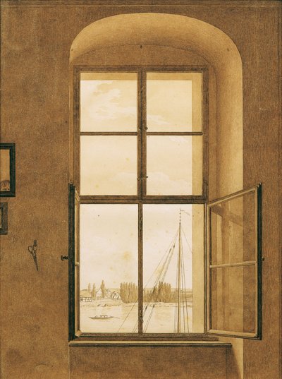 Uitzicht vanuit het raam van het atelier van de kunstenaar, rechterraam door Caspar David Friedrich