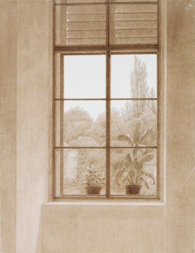 Raam met uitzicht op het park, 1810-1811 door Caspar David Friedrich