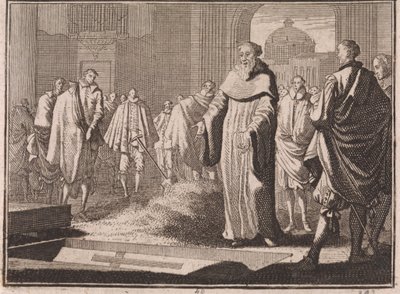 Sint-Bernardus aanschouwt een geopend graf door Caspar Luyken
