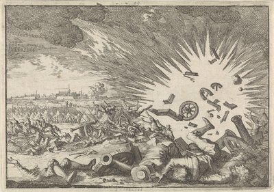 Ontploffing van een Frans kruitmagazijn tijdens het beleg van Namen, 1640 door Caspar Luyken