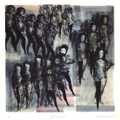 Meisjes, meisjes, meisjes, 2017 (handgekleurde litho) door Cathie Pilkington