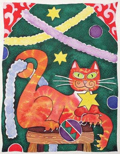 Kerstkat met Versieringen door Cathy Baxter