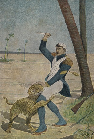 Franse soldaat aangevallen door een panter in Egypte door Cecil Charles Windsor Aldin