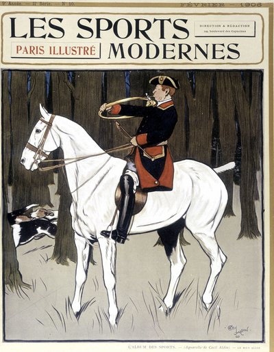 Jacht (een man te paard die honden aanmoedigt) Omslag Modern Sports 02/1906 door Cecil Charles Windsor Aldin