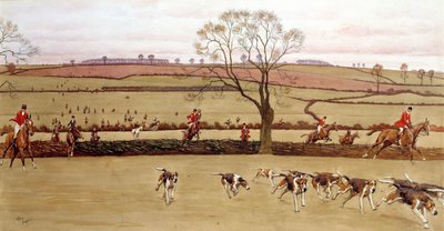 Jachtscène, de bemanning Alicestone door Cecil Charles Windsor Aldin