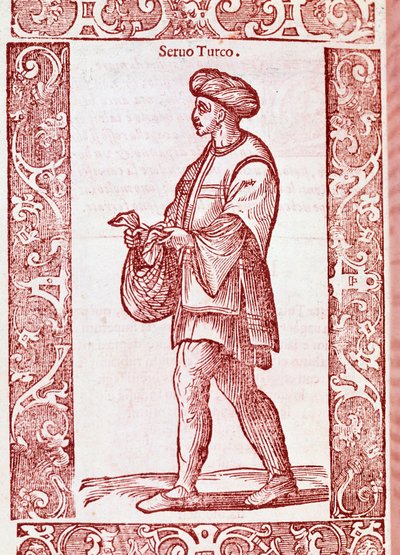 "Turkse slaafkostuum" uit "Degli habiti antichi e moderni" 1590 (gravure) door Cesare (after) Vecellio