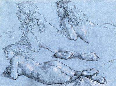 Studies van een liggende naakte vrouw, gezien van achteren door Cesare Mariani