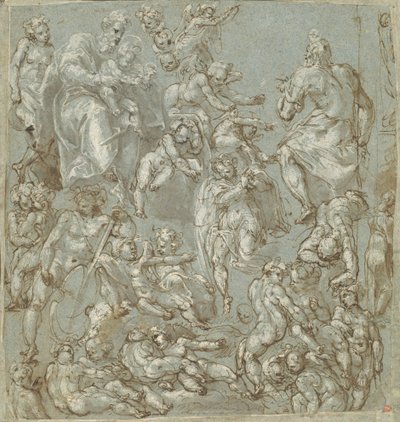 Sint Jozef en het Christuskind met Engelen en Putti door Cesare Pollini