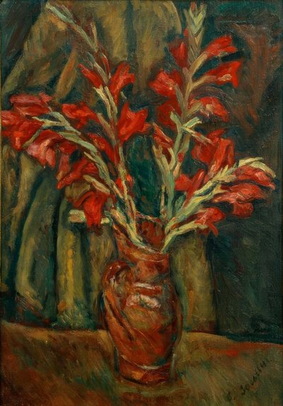 Rode gladiolen in een vaas door Chaim Soutine