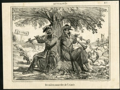 Illustratie van Cham (1819-1879) in Le Charivari - Laatste Krimoorlog Nieuws - Oorlog, Muziek, Krim (Krimoorlog) door Amédée de Noé