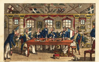 Adelborst Newcome buigt als hij het diner verlaat in de kapiteinshut, HMS Victory door Charles (c.1797 1850) (after) Williams