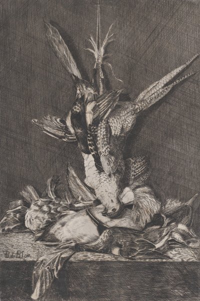Jachttrofee met wildvogels en artisjok door Charles Alphonse Deblois
