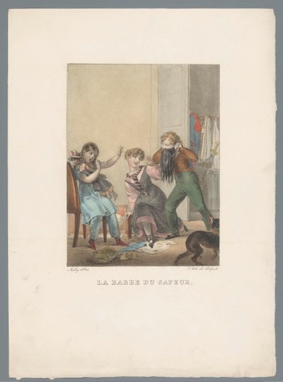 Jongen laat twee meisjes schrikken met een kunstbaard door Charles Aubry