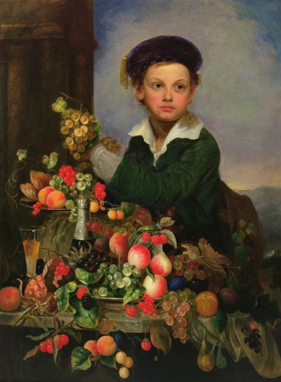 Jongen met stilleven, ca.1855 (olieverf op doek) door Charles Baum