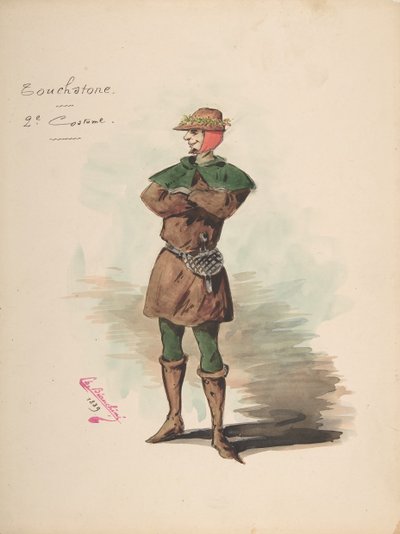Kostuumontwerp voor Touchstone [a], Beschrijvend Blad van Kostuum en Accessoires..., 1889 door Charles Bianchini