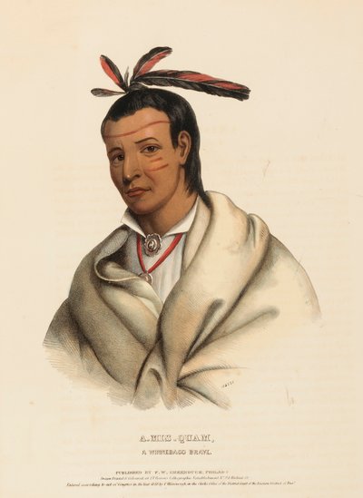 A-MIS-QUAM, A WINNEBAGO BRAVE, uit History of Indian Tribes of North America. door Charles Bird King