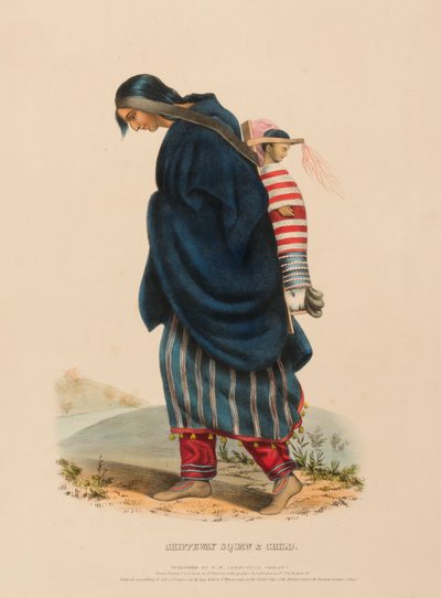 CHIPPEWAY VROUW  KIND, uit Geschiedenis van de Indianenstammen van Noord-Amerika door Charles Bird King