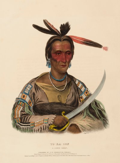 TO-KA-CON. A SIOUX CHIEF, uit History of the Indian Tribes of North America. door Charles Bird King