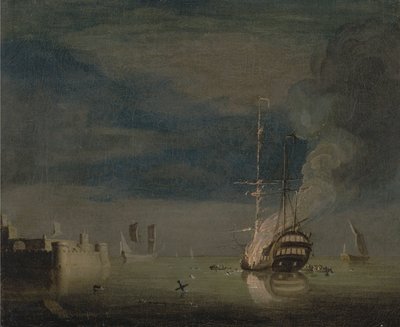 Een tweedekker in brand 