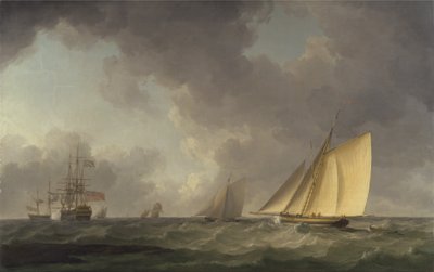 Sloep Strak aan de Wind in een Frisse Bries, met Andere Schepen door Charles Brooking