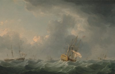Engelse schepen varen voor een storm door Charles Brooking