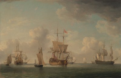 Engelse schepen onder zeil in een zeer lichte bries door Charles Brooking