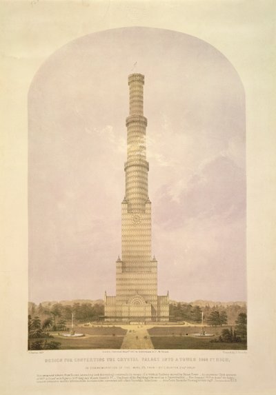 Ontwerp voor het Omzetten van het Crystal Palace in een 1000 ft Hoge Toren, uitgegeven door Ackermann und Co., 1852 door Charles Burton