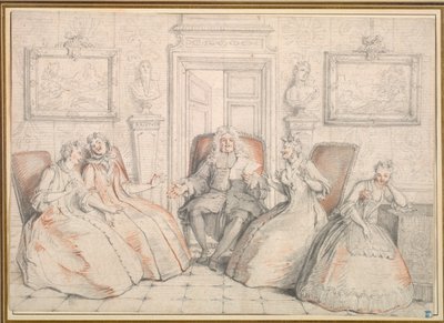 Trissotin leest voor aan Philaminte, Bélise, en Armande..., waarschijnlijk ca. 1725-1726 door Charles Coypel
