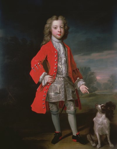 Portret van een Jongen met een Rode Jas en zijn Spaniël door Charles DAgar