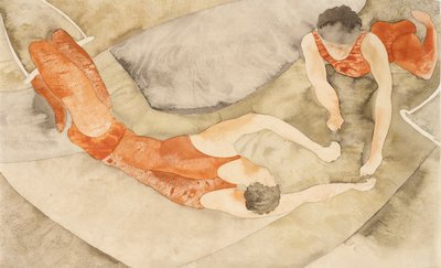 Twee trapezeartiesten in rood door Charles Demuth