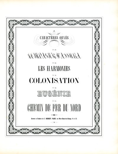 Decoratieve lettertypes met kettingachtige ornamentele omlijsting (print) door Charles Derriey