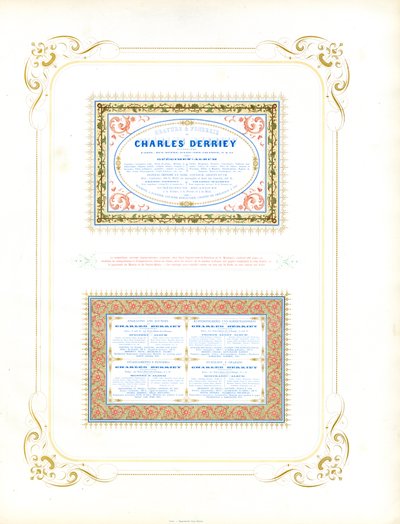 Prachtige certificaatspecimens met meerkleurendruk (print) door Charles Derriey