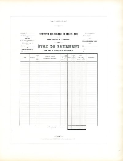 Spoorwegmaatschappij Formulier voor reiskostenboekhouding (afdrukken) door Charles Derriey