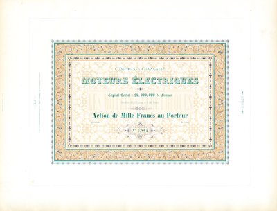 Aandelencertificaat "Electric Motors" (afdrukken) door Charles Derriey