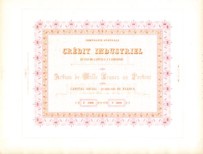 Voorraadcertificaat "Industrieel krediet" (afdrukken) door Charles Derriey