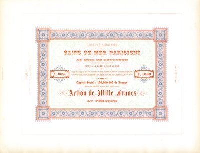 Voorraadcertificaat "Parijse zeebaden" (print) door Charles Derriey