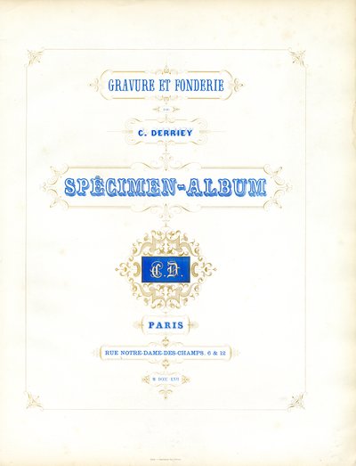 Titelpagina van het Derriey Type Specimen Book (afdrukken) door Charles Derriey