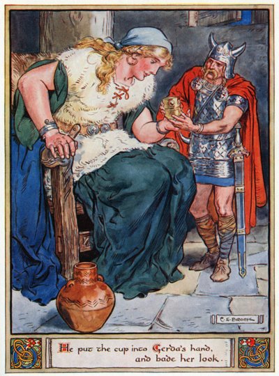 Hij gaf de beker aan Gerda en beval haar te kijken, illustratie uit 