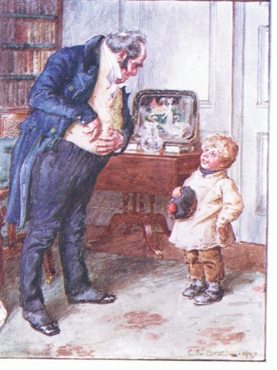 Hoe zijn je neigingen wat betreft zes pence, illustratie uit Dr Marigolds Recept, 1910 door Charles Edmund Brock