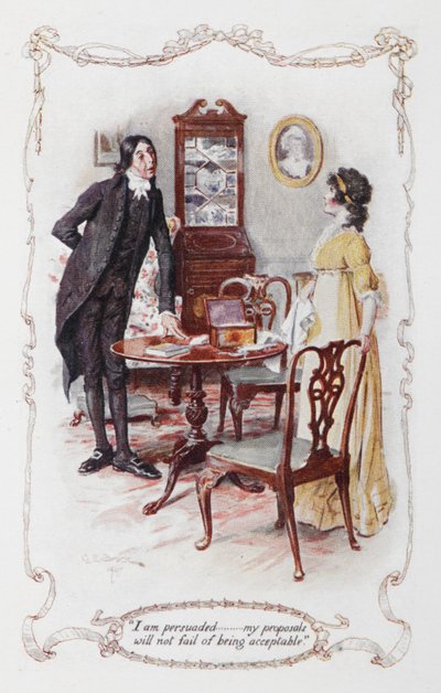 Ik was overtuigd ... mijn voorstellen zullen niet falen om aanvaardbaar te zijn, Mr Collins en Elizabeth Bennet, illustratie bij 
