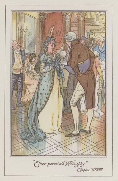 Illustratie voor Sense and Sensibility door Jane Austen (kleur litho) door Charles Edmund Brock