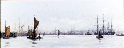 Kijkend naar het westen vanaf Tilbury door Charles Edward Dixon
