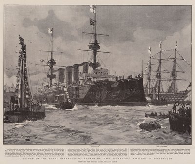 Terugkeer van de Marineverdedigers van Ladysmith, HMS Powerful aankomend in Portsmouth door Charles Edward Dixon