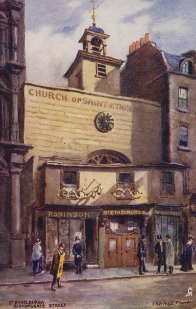 Kerk van St. Ethelburga, Bishopsgate Street, Londen door Charles Edwin Flower