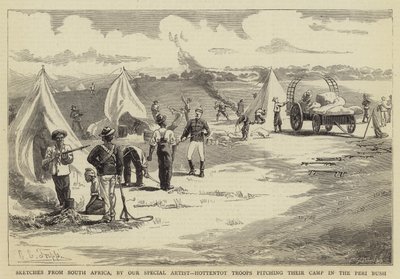 Schetsen uit Zuid-Afrika, Hottentot troepen slaan hun kamp op in de Peri Bush door Charles Edwin Fripp