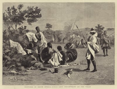 Schetsen in Zuid-Afrika, Fingo Levy Kamp op de Veldt door Charles Edwin Fripp